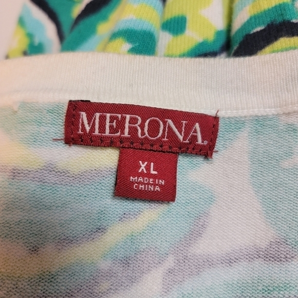 Merona size XL button up sweater.  Green, yellow, black and white - Picture 9 of 10